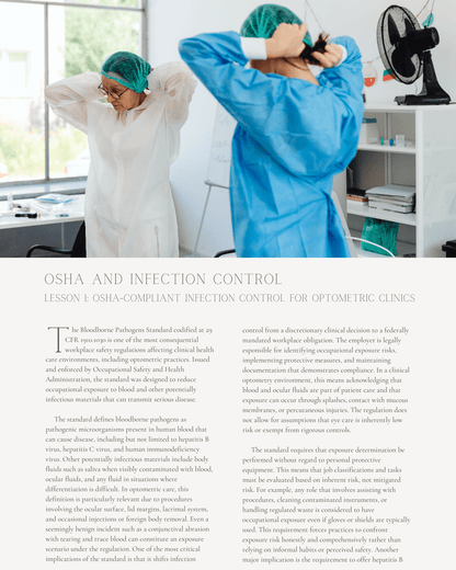 Professional Responsibility: OSHA and Infection Control for a Safe Eye Care Practice - Optometry Continuing Education, 1 Hour Access Optometry