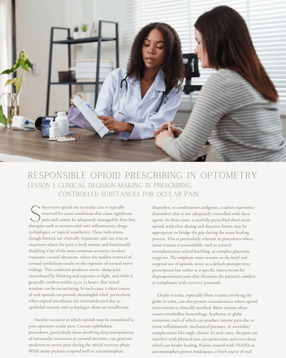 Responsible Opioid Prescribing in Optometry: Clinical Use of Schedule II Drugs and Addiction Awareness - Optometry Continuing Education, 2 Hours Access Optometry