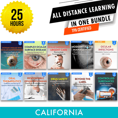 California Online CE Package 2 With Pharmacology Hours: Independent Study Bundle, Optometry Continuing Education, 25 Hours Access Optometry