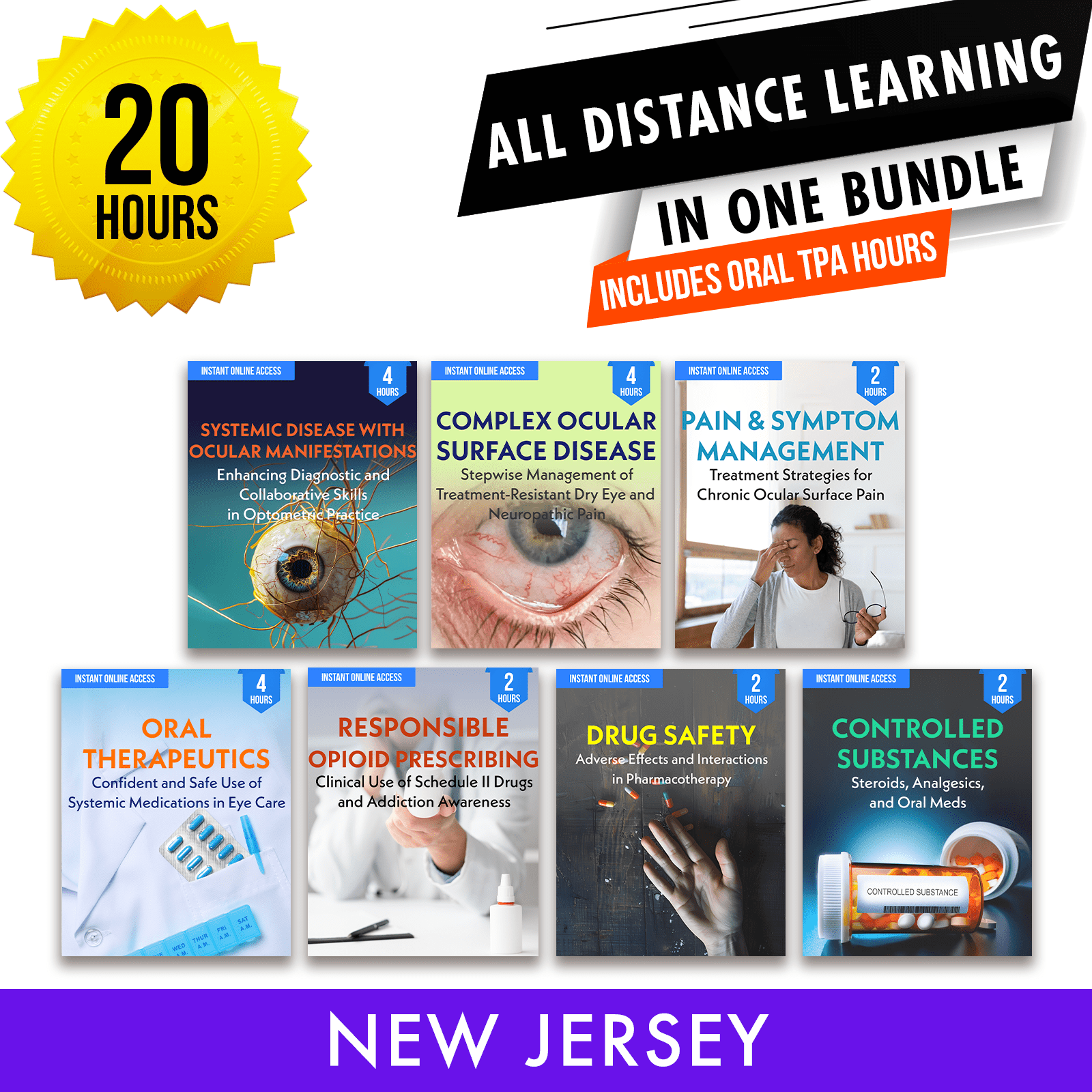 New Jersey Online CE Package 1 With Oral TPA: Independent Study Bundle, Optometry Continuing Education, 20 Hours Access Optometry