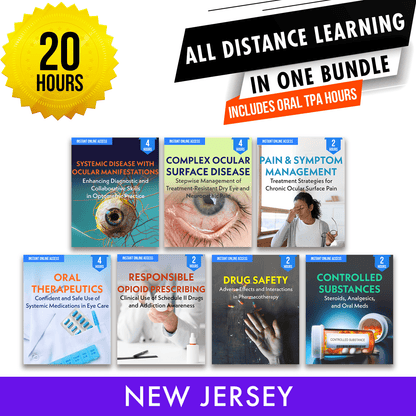 New Jersey Online CE Package 1 With Oral TPA: Independent Study Bundle, Optometry Continuing Education, 20 Hours Access Optometry