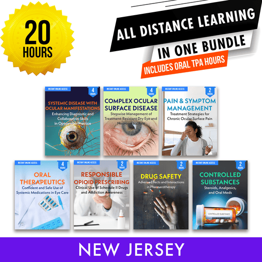 New Jersey Online CE Package 1 With Oral TPA: Independent Study Bundle, Optometry Continuing Education, 20 Hours Access Optometry