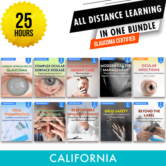 California Online CE Package 3 With Glaucoma Hours: Independent Study Bundle, Optometry Continuing Education, 25 Hours Access Optometry