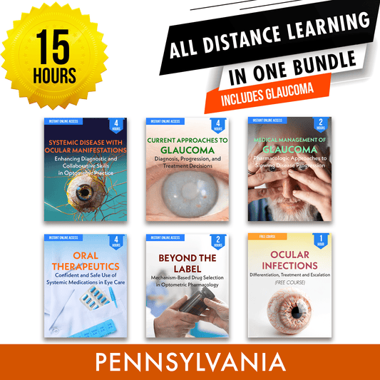 Pennsylvania Online CE Package 3: Independent Study Bundle, Optometry Continuing Education, 15 Hours Access Optometry