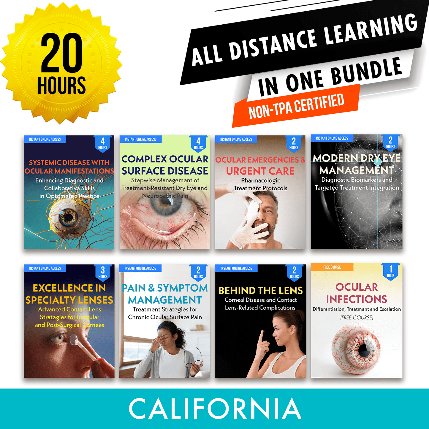 California Online CE Package 1: Independent Study Bundle, Optometry Continuing Education, 20 Hours Access Optometry